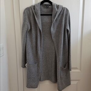 NEW Saks Fifth Avenue Gray Hooded 100% cashmere long Cardigan
